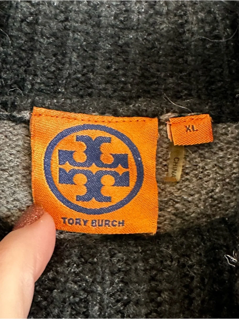 Tory Burch Turtleneck Sweater Wool Blend Cropped Two Toned Gray Black Women’s XL